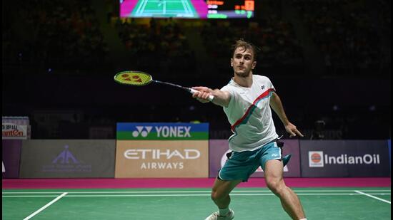 New Delhi, India - Aug. 22, 2026: France’s Alex Lanier competes against Canada’s Victor Lai during their men’s singles semifinal match at the BWF World Championships 2026 in New Delhi, India, on Saturday, August 22, 2026. (Photo by Sanchit Khanna/Hindustan Times) (Hindustan Times)