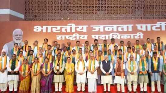PM Modi meets BJP’s newly-formed team at party headquarters in Delhi