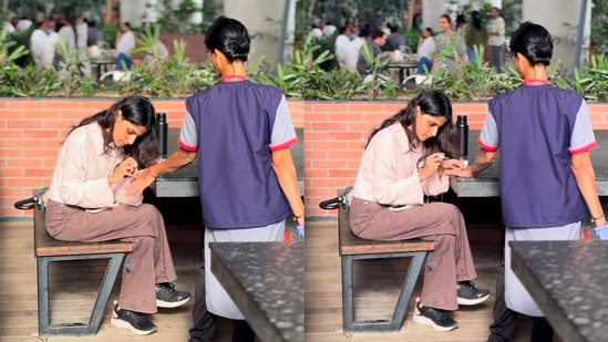 A simple act of kindness at a Hyderabad workplace. (Instagram/@sona.sayss)