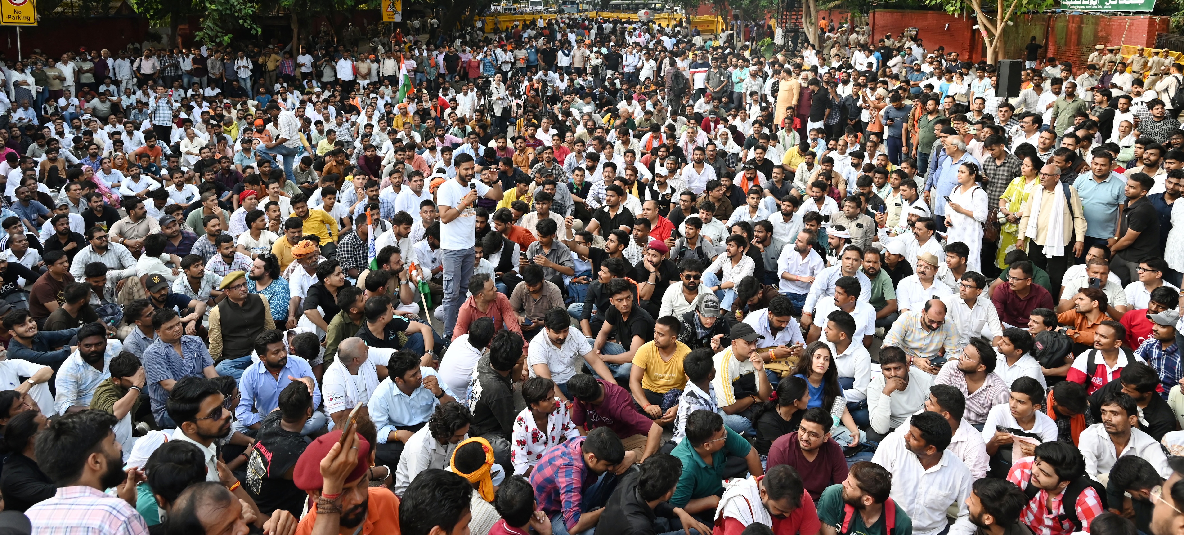 A crowd gathered during the “Reservation Reform Satyagraha” at Jantar Mantar, in New Delhi on Friday. (ANI) A crowd gathered during the “Reservation Reform Satyagraha” at Jantar Mantar, in New Delhi on Friday. (ANI)