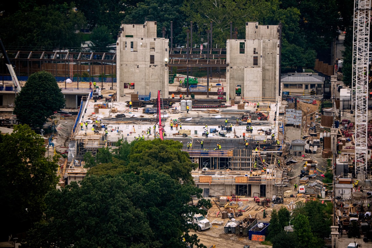 Construction of the White House’s East Wing ballroom this week. Construction of the White House’s East Wing ballroom this week.