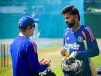 Head Coach Gautam Gambhir and India's Saransh Jain during a practice session ahead of the Second Test cricket match against Sri Lanka Head Coach Gautam Gambhir and India's Saransh Jain during a practice session ahead of the Second Test cricket match against Sri Lanka