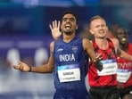 Gulveer Singh competes in the 10,000 meters final at the Commonwealth Games in Glasgow. (AP)