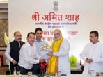 Union home minister Amit Shah at a meeting with representatives of hill areas of West Bengal in Siliguri on Saturday. 
