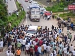 The rally, organised over a five-point charter of demands, turned violent, with protesters vandalising and setting ablaze vehicles. (PTI)