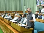 The second day of the monsoon session commenced on Saturday with both Congress and the BJP holding protests on Assembly premises against each other. (HT Photo)