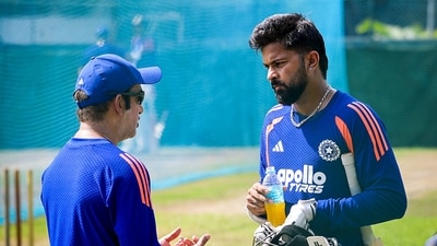 Head Coach Gautam Gambhir and India's Saransh Jain during a practice session ahead of the Second Test cricket match against Sri Lanka (Surjeet Yadav) Head Coach Gautam Gambhir and India's Saransh Jain during a practice session ahead of the Second Test cricket match against Sri Lanka (Surjeet Yadav)
