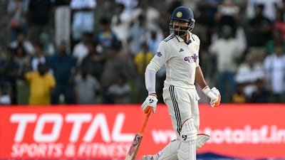 Ravindra Jadeja was dismissed for 43 on the cusp of stumps as India ended Day 1 at 300/5 with Dhruv Jurel and Saransh Jain in the middle. (AFP) Ravindra Jadeja was dismissed for 43 on the cusp of stumps as India ended Day 1 at 300/5 with Dhruv Jurel and Saransh Jain in the middle. (AFP)