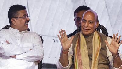 Chief minister Suvendu Adhikari, who was present at the event, thanked Union defence minister Rajnath Singh for the major investment in the state. (PTI)