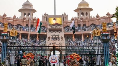 Border Security Force personnel perform during the Beating Retreat ceremony on the eve of the 80th Independence Day, at the Attari-Wagah Border, in Amritsar, Punjab. (Photo for representation) (PTI) Border Security Force personnel perform during the Beating Retreat ceremony on the eve of the 80th Independence Day, at the Attari-Wagah Border, in Amritsar, Punjab. (Photo for representation) (PTI)