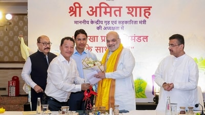 Union home minister Amit Shah at a meeting with representatives of hill areas of West Bengal in Siliguri on Saturday. (PIB) Union home minister Amit Shah at a meeting with representatives of hill areas of West Bengal in Siliguri on Saturday. (PIB)