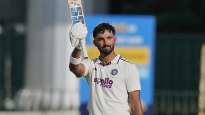 India's Devdutt Padikkal celebrates his century during day one of the second cricket test match between Sri Lanka and India in Colombo, Sri Lanka, Sunday, Aug. 23, 2026. (AP Photo/Eranga Jayawardena) (AP Photo/Eranga Jayawardena) India's Devdutt Padikkal celebrates his century during day one of the second cricket test match between Sri Lanka and India in Colombo, Sri Lanka, Sunday, Aug. 23, 2026. (AP Photo/Eranga Jayawardena) (AP Photo/Eranga Jayawardena)