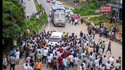 The rally, organised over a five-point charter of demands, turned violent, with protesters vandalising and setting ablaze vehicles. (PTI)