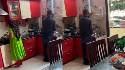 House help’s husband lends a helping hand. (Instagram/@purnasrivatsa) House help’s husband lends a helping hand. (Instagram/@purnasrivatsa)