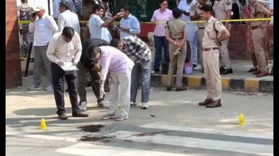 11 personnel deployed round the clock; security tightened 3 days after Vinod Panu was shot dead inside court premises. (HT File)