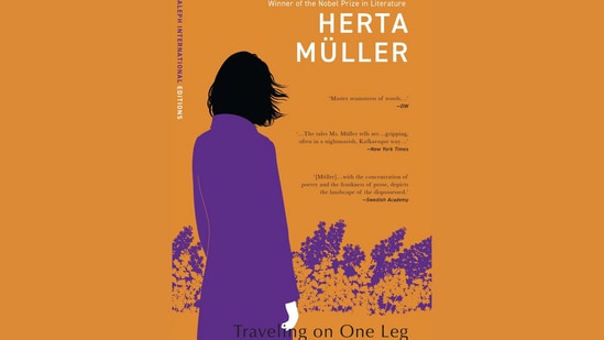 Cover of Herta Müller’s Traveling on One Leg, which explores its protagonist Irene’s struggle with exile, alienation, and belonging as she attempts to build a new identity in West Berlin.