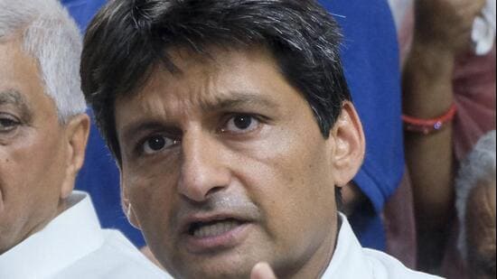 Gurugram: Congress MP Deepender Singh Hooda addresses a press conference, at party office, in Gurugram, Haryana, Saturday. (PTI)