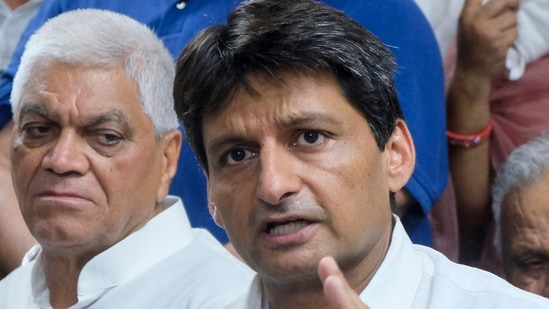 Congress MP Deepender Singh Hooda addresses a press conference, at party office, in Gurugram, Haryana, Saturday, Aug. 22, 2026.
(PTI)