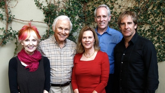 FILE - Shelley Fabares, left, poses for a group photo with other Screen Actors Guild Awards committee members, from left, Paul Napier, Chairwoman JoBeth Williams, Vice Chair Daryl Anderson and Scott Bakula during a tasting of the proposed menu and alternatives for the SAG Awards by Lucques Catering, Sept. 29. 2009, in Los Angeles.