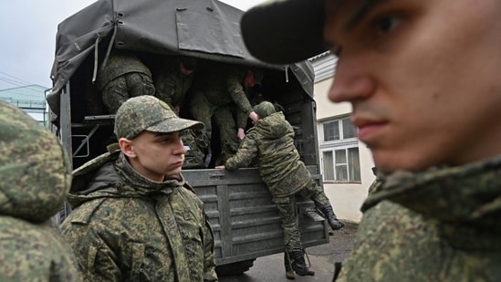 Conscripts called up for military service headed for garrisons in April in the Russian city of Bataysk.