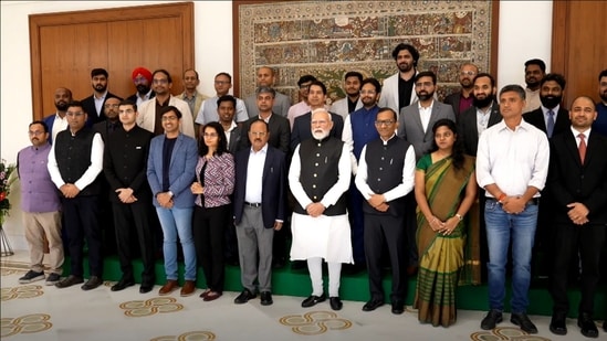 Snapshot of a video from PM Modi's interaction with the CEOs and founders of Space Startups.