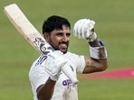 Dhruv Jurel celebrates his century on Day 2 of second Test against Sri Lanka. (PTI) Dhruv Jurel celebrates his century on Day 2 of second Test against Sri Lanka. (PTI)