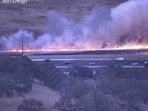Fire crews stopped the forward spread of the Petaluma Fire in Sonoma County after the vegetation blaze moved into a solar facility(X | Cal Fire LNU)