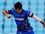 Kartik Tyagi in action at the UP T20 league. (HT) Kartik Tyagi in action at the UP T20 league. (HT)