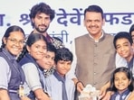 Maharashtra Chief Minister Devendra Fadnavis in a group photo with school students at the valedictory program of ‘Manthan4Yuva’, in Nagpur on Sunday 