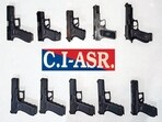 The recovered weapons include nine 9mm pistols and one .30-bore pistol. (HT)