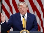 US President Donald Trump during an event in the Rose Garden of the White House in Washington, DC, US, on Monday. Trump hosted the Rose Garden event to celebrate the administration's efforts on school choice. (Bloomberg)