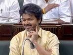 In this screengrab from a video received on Au. 21, Tamil Nadu chief minister Joseph Vijay is seen during the state Assembly session, in Chennai.(@tamilnaduassembly)