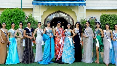 Miss Universe India 2026 finalists pose for a group photograph during the sash ceremony at Grand Uniara Hotel, in Jaipur on Sunday. The 1st runner up and Miss International India 2026 title went to Vaishnavi Gannesh from Tamil Nadu. Anushri Satavlekar from Gujarat is the 2nd runner-up. (Sanjay Kumawat ) Miss Universe India 2026 finalists pose for a group photograph during the sash ceremony at Grand Uniara Hotel, in Jaipur on Sunday. The 1st runner up and Miss International India 2026 title went to Vaishnavi Gannesh from Tamil Nadu. Anushri Satavlekar from Gujarat is the 2nd runner-up. (Sanjay Kumawat )