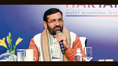 Haryana chief minister Nayab Singh Saini speaks during a discussion with representatives from over 20 leading companies regarding investment in Haryana, in Mumbai on Monday. (@NayabSainiBJP X) Haryana chief minister Nayab Singh Saini speaks during a discussion with representatives from over 20 leading companies regarding investment in Haryana, in Mumbai on Monday. (@NayabSainiBJP X)