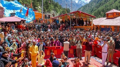 Pilgrims at Yamunotri Dham during the ongoing Char Dham Yatra in Uttarakhand. (PTI)