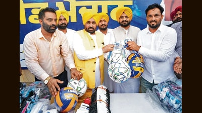 Punjab chief minister Bhagwant Mann during the inauguration of ‘Pendu Khed Maidan’ in Patiala on Monday. (HT)