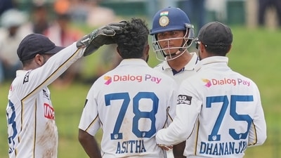 India's Yashasvi Jaiswal and Sri Lanka's Asitha Fernando exchange words during day one of the second cricket test match between Sri Lanka and India (AP Photo/Eranga Jayawardena) India's Yashasvi Jaiswal and Sri Lanka's Asitha Fernando exchange words during day one of the second cricket test match between Sri Lanka and India (AP Photo/Eranga Jayawardena)