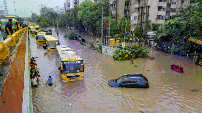 The district administration said Gurugram received 70 mm of rainfall by 1.30 pm. (PTI) The district administration said Gurugram received 70 mm of rainfall by 1.30 pm. (PTI)