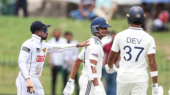 India's Yashasvi Jaiswal walks back to the pavilion after being dismissed by Sri Lanka's Asitha Fernando during Day 1 of the second Test cricket match 

