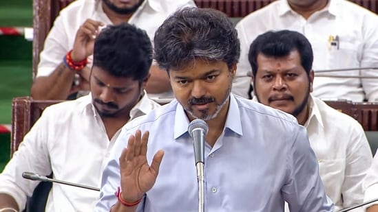 File photo of Tamil Nadu chief minister C Joseph Vijay speaking during the Monsoon Session at the Legislative Assembly, in Chennai (ANI video grab)