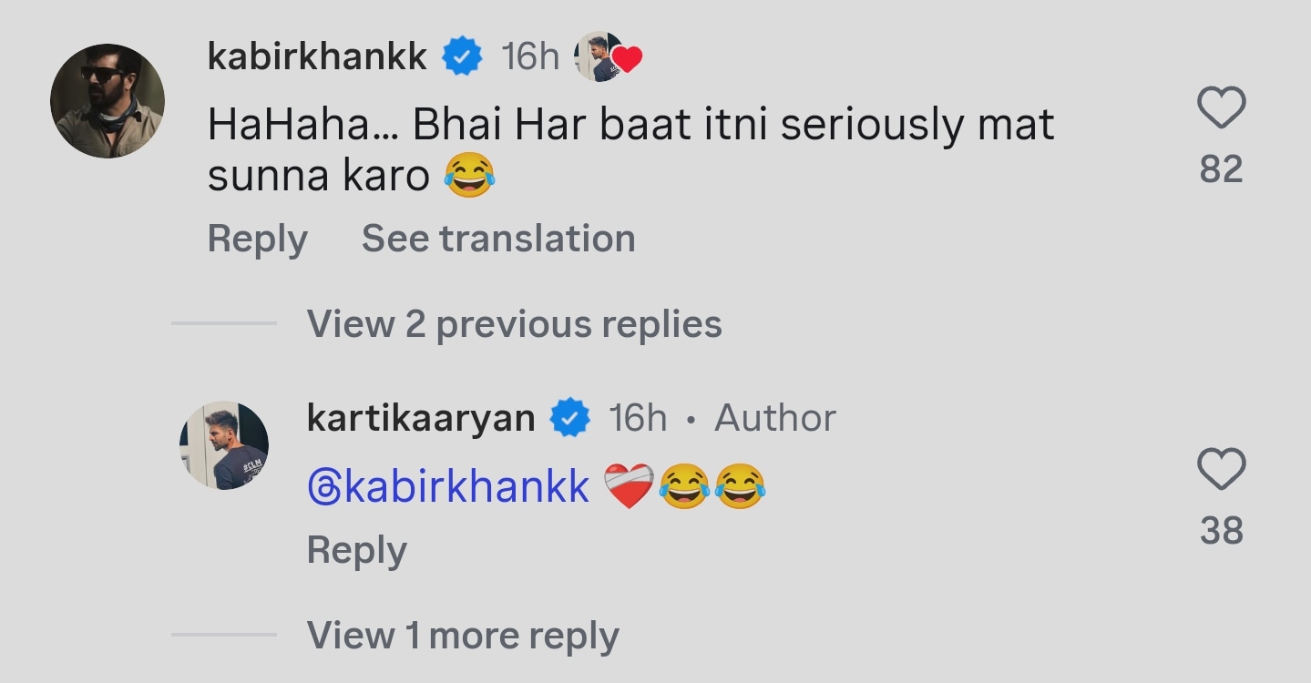 Kabir Khan and Kartik Aaryan's hilarious exchange. Kabir Khan and Kartik Aaryan's hilarious exchange.