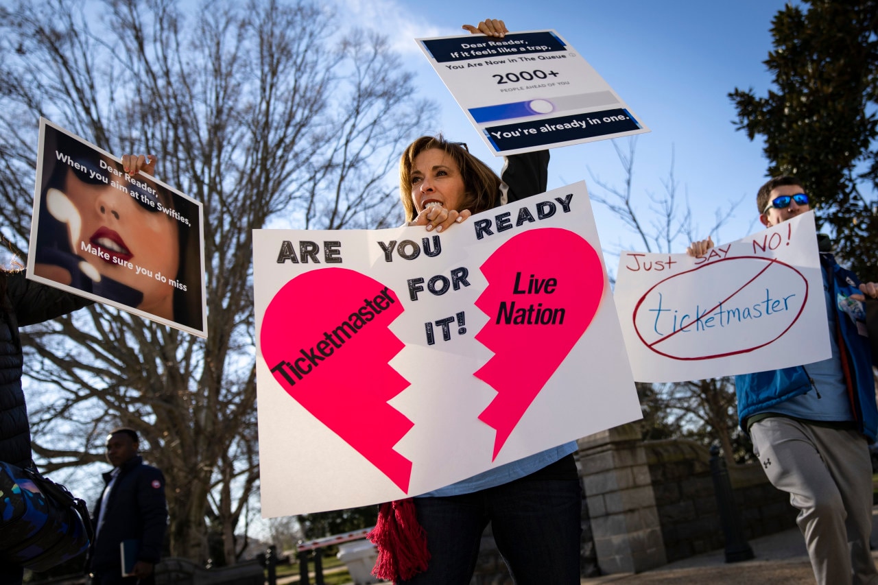 A protest against Live Nation in Washington in 2023. A protest against Live Nation in Washington in 2023.