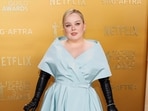 Nicola Coughlan's baby bump in new set photos is for her role in Netflix's Roald Dahl adaptation.(REUTERS)