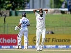 India's Mohammed Siraj reacts after a delivery during the third day of the second Test cricket match between Sri Lanka and India India's Mohammed Siraj reacts after a delivery during the third day of the second Test cricket match between Sri Lanka and India