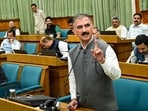 Himachal Pradesh Chief Minister Sukhvinder Singh Sukhu speaks during the monsoon session of the state Legislative Assembly, in Shimla, on Monday. (PTI)
