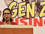 Neha Bora during the ‘Dil Se Bol: Mumbai With GenZ’ event at Y.B. Chavan Auditorium in Mumbai on Monday (Anshuman Poyrekar/HT Photo)