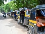 Parked autorickshaws on a road at the Gazdar Bandh area in Santacruz. (Raju Shinde/HT Photo)