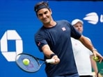 Former player Roger Federer during practice ahead of an exhibition match