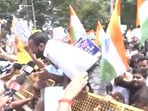 The protesters tried to enter the restricted area after police blocked their route with barricades.(ANI VIDEO)