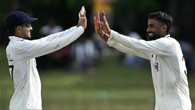 Manav Suthar was once again the pick of the bowlers for India as he claimed three wickets so far in the innings. (AFP)